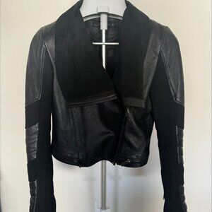 Zara Women Genuine Black Lamb Leather Fitted Biker Moto Jacket
